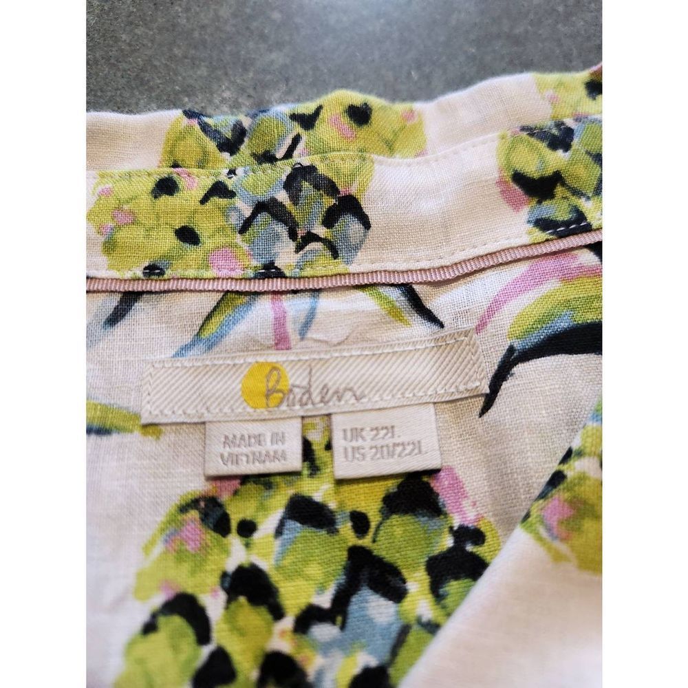 Boden Pineapple-Print Button-Down Shirt in White and Lime - Picture 3 of 5
